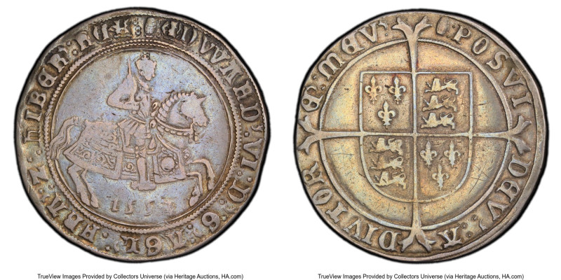 Edward VI (1547-1553) Crown 1553 VF Details (Graffiti) PCGS, S-2478, Tun mm. Fin...