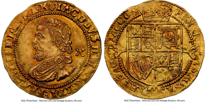 James I (1603-1625) gold 1/2 Laurel ND (1620-1621) MS62 NGC, Tower mint, Rose mm...