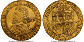James I (1603-1625) gold Laurel ND (1619-20) AU50 NGC, Tower mint, Spur rowel mm, S-2637, N-2111 (R). 8.94gm. An attractive specimen, practically perf...