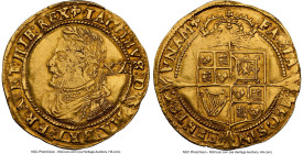 James I (1603-1625) gold Laurel ND (1624) AU53 NGC, Tower mint, Lis mm, Third coinage, fourth head. KM75, S-2638B, N-2114. 8.95gm. (trefoil). Slightly...