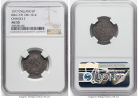 Charles II 6 Pence 1677 AU55 NGC, KM441, S-3382, ESC-571 (prev. ESC-1516). Virtually blemish-free surfaces, with only faint evidence of handling and b...