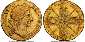 Charles II gold Guinea 1682 AU Details (Harshly Cleaned) NGC, KM440.1, S-3344. Fourth bust. A seldom-available date, and only the second we've offered...