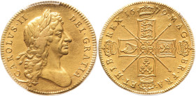 Charles II gold 5 Guineas 1679 XF Details (Repaired) PCGS, Tower mint, KM444.1, S-3331. TRICESIMO PRIMO edge. A not unpleasant example of this covetab...