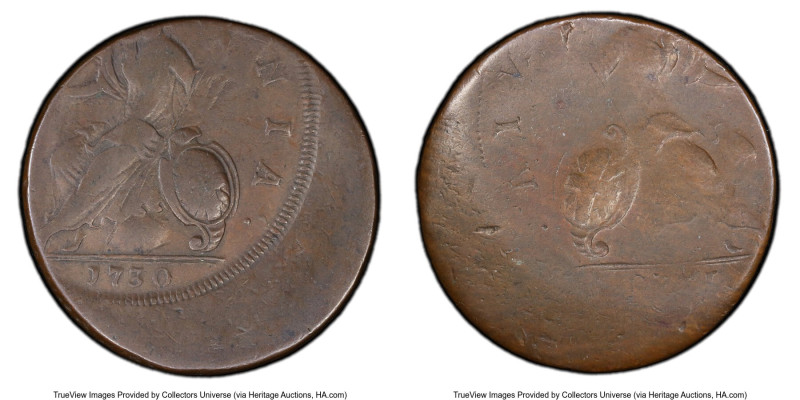 George II Mint Error - Reverse Brockage 1/2 Penny 1730 F15 Brown PCGS, KM566, S-...