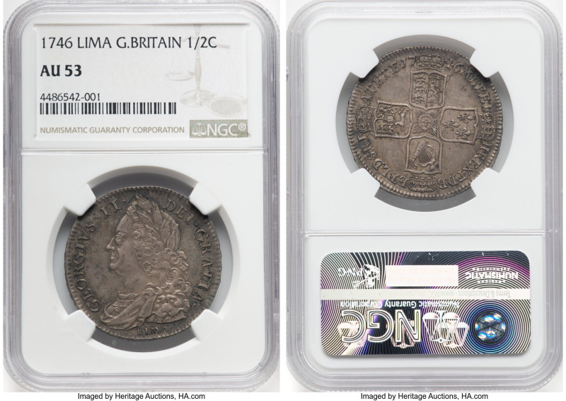 George II "Lima" 1/2 Crown 1746 AU53 NGC, KM584.3, S-3695A. HID09801242017 © 202...