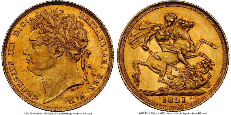 George IV gold Sovereign 1821 MS62 NGC, KM682, S-3800. A bold near-Choice specim...