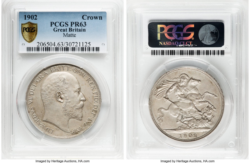 Edward VII Matte Proof Crown 1902 PR63 PCGS, KM803, S-3979. A boldly rendered, C...