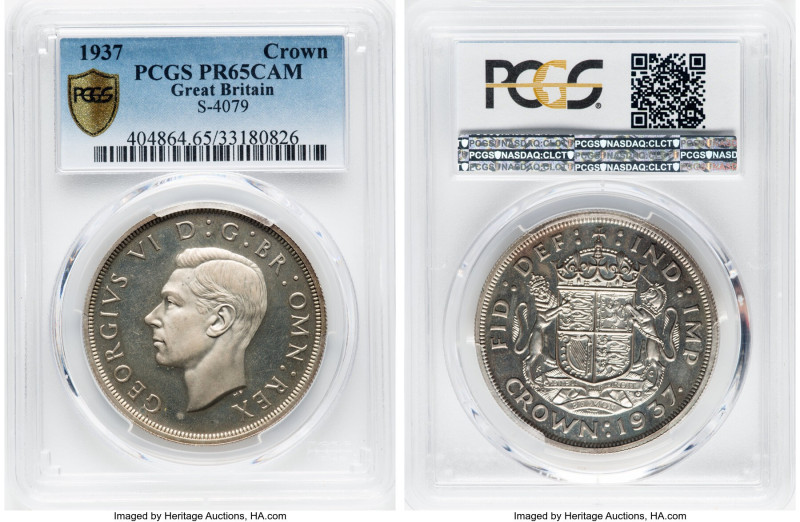 George VI Proof Crown 1937 PR65 Cameo PCGS, KM857, S-4079. Boasting the covetabl...