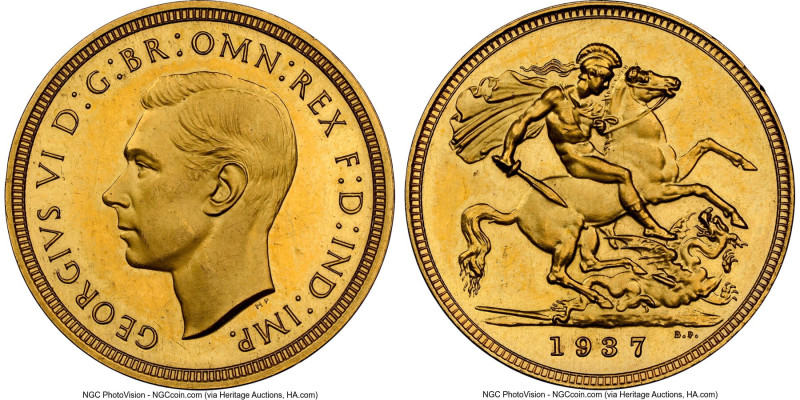 George VI gold Proof Sovereign 1937 PR62 NGC, KM859, S-4076. Scattered wisps and...