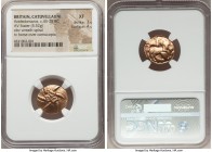 BRITAIN. Catuvellauni. Addedomaros (ca. 45-25 BC). AV stater (18mm, 5.52 gm, 5h). NGC XF 3/5 - 4/5. Six-armed spiral of wreaths / Celticized horse rig...