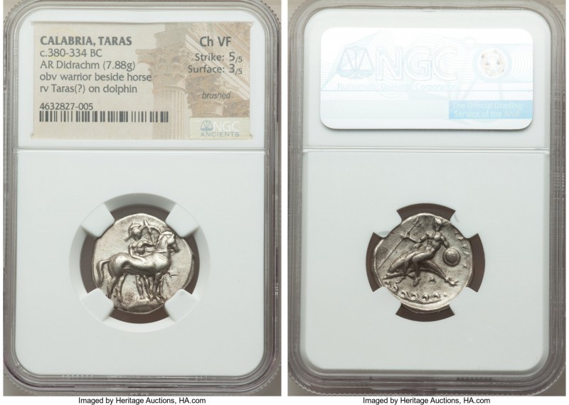 CALABRIA. Tarentum. Ca. 380-334 BC. AR stater or didrachm (22mm, 7.88 gm, 1h). N...