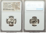 CALABRIA. Tarentum. Ca. 380-334 BC. AR stater or didrachm (22mm, 7.88 gm, 1h). NGC Choice VF 5/5 - 3/5, brushed. Ephebos, naked but for helmet, carryi...