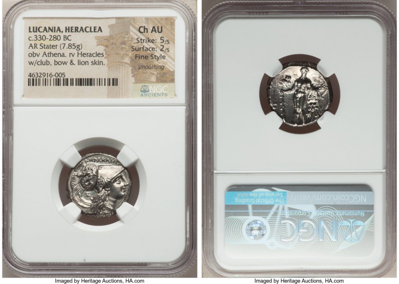 LUCANIA. Heraclea. Ca. 330-280 BC. AR stater (19mm, 7.85 gm, 6h). NGC Choice AU ...