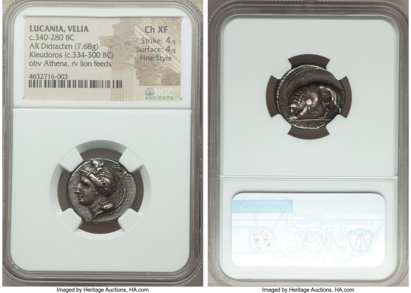 LUCANIA. Velia. Ca. 340-280 BC. AR didrachm or nomos (21mm, 7.68 gm, 6h). NGC Ch...