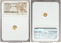 ZEUGITANA. Carthage. Ca. 350-290 BC. AV 1/10 stater (9mm, 0.93 gm, 4h). NGC Choice VF 5/5 - 4/5, edge marks Palm tree with two date-clusters / Horse's...