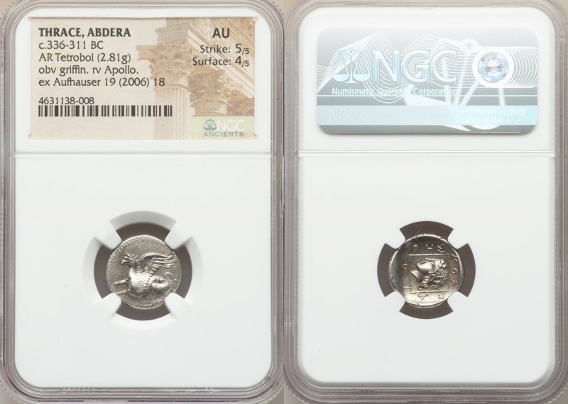 THRACE. Abdera. Ca. 411-385 BC. AR tetrobol (16mm, 2.81 gm, 3h). NGC AU 5/5 - 4/...