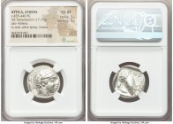 ATTICA. Athens. Ca. 455-440 BC. AR tetradrachm (24mm, 17.19 gm, 8h). NGC Choice XF 3/5 - 3/5. Early transitional issue. Head of Athena right, wearing ...
