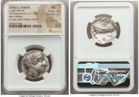 ATTICA. Athens. Ca. 440-404 BC. AR tetradrachm (25mm, 17.19 gm, 8h). NGC MS 4/5 - 3/5, die shift. Mid-mass coinage issue. Head of Athena right, wearin...