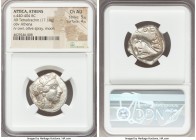 ATTICA. Athens. Ca. 440-404 BC. AR tetradrachm (24mm, 17.14 gm, 3h). NGC Choice AU 5/5 - 4/5. Mid-mass coinage issue. Head of Athena right, wearing cr...