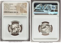ATTICA. Athens. Ca. 440-404 BC. AR tetradrachm (24mm, 17.19 gm, 1h). NGC Choice AU 5/5 - 3/5. Mid-mass coinage issue. Head of Athena right, wearing cr...