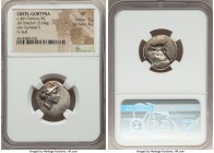 CRETE. Gortyna. Ca. 300-280/70 BC. AR drachm (19mm, 5.64 gm, 5h). NGC VF 5/5 - 4/5. Large head of Europa to right, wearing pendant earring and pearl n...