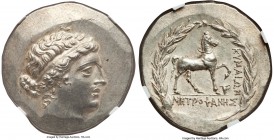 AEOLIS. Cyme. Ca. 155-145 BC. AR tetradrachm (31mm, 16.73 gm, 11h). NGC MS 4/5 - 5/5. Metrophanes, magistrate. Head of the Amazon Cyme right, her hair...