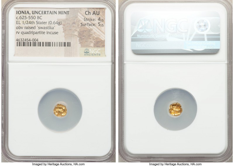 IONIA. Uncertain mint. Ca. 625-550 BC. EL 1/24 stater or myshemihecte (7mm, 0.64...