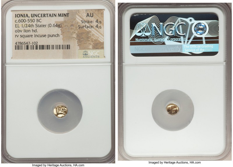 IONIA. Uncertain mint. Ca. 600-550 BC. EL 1/24 stater or myshemihecte (8mm, 0.64...