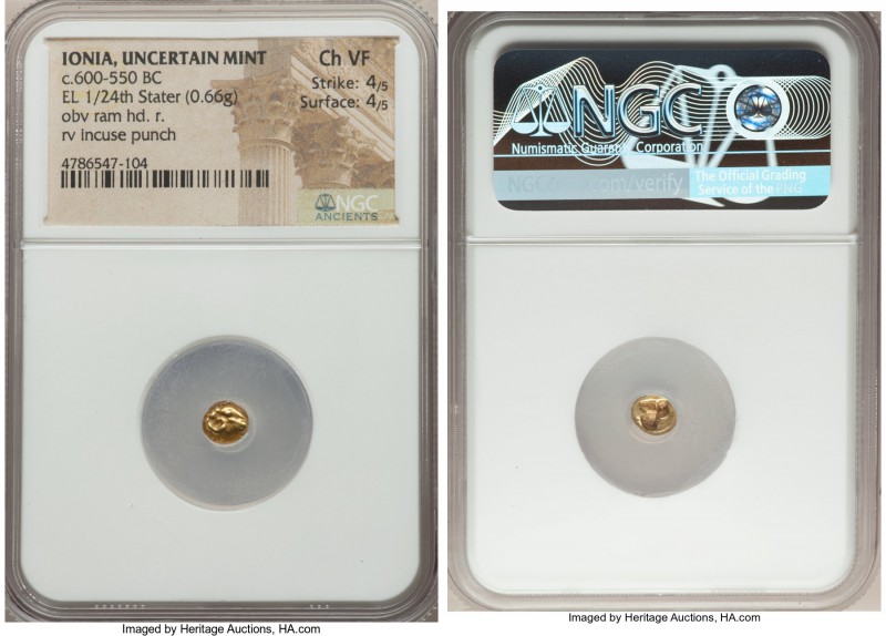 IONIA. Uncertain mint. Ca. 600-550 BC. EL 1/24 stater or myshemihecte (6mm, 0.66...