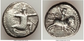 CARIA. Achaemenid Period. Ca. 341-334 BC. AR tetradrachm (21mm, 14.76 gm, 6h). VF, scratches. Persian king or hero in kneeling-running stance right, d...