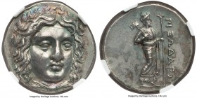 CARIAN SATRAPS. Pixodarus (ca. 341/0-336/5 BC). AR didrachm (20mm, 7.04 gm, 11h). NGC Choice AU 5/5 - 3/5, Fine Style. Wreathed head of Apollo facing ...