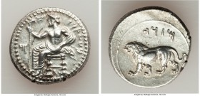 CILICIA, Myriandros. Mazaios, Satrap of Cilicia. 361-334 BC. AR Stater (22mm, 11.00 gm, 3h). AU. Baaltars seated left, holding lotus-tipped sceptre; A...