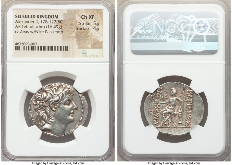 SELEUCID KINGDOM. Alexander II Zabinas (128-122 BC). AR tetradrachm (31mm, 16.49...