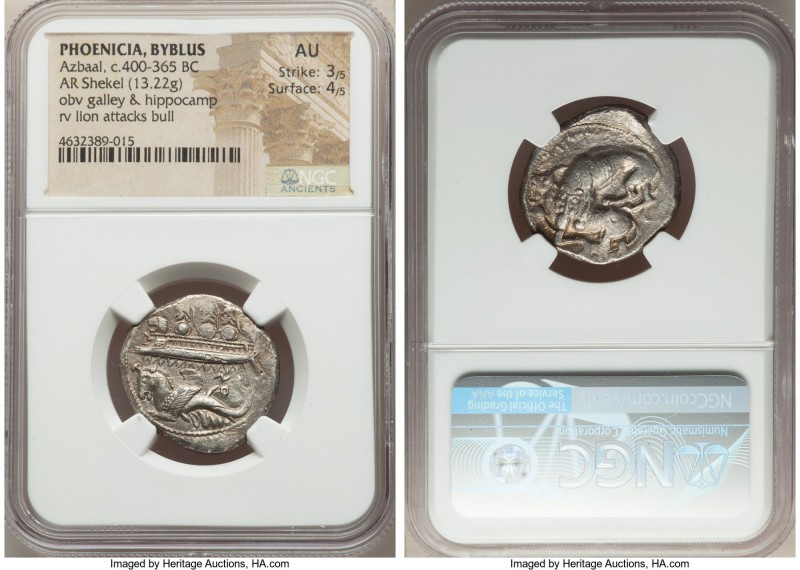 PHOENICIA. Byblus. Ozbaal or Azbaal (ca. 400-340 BC). AR shekel (25mm, 13.22 gm,...