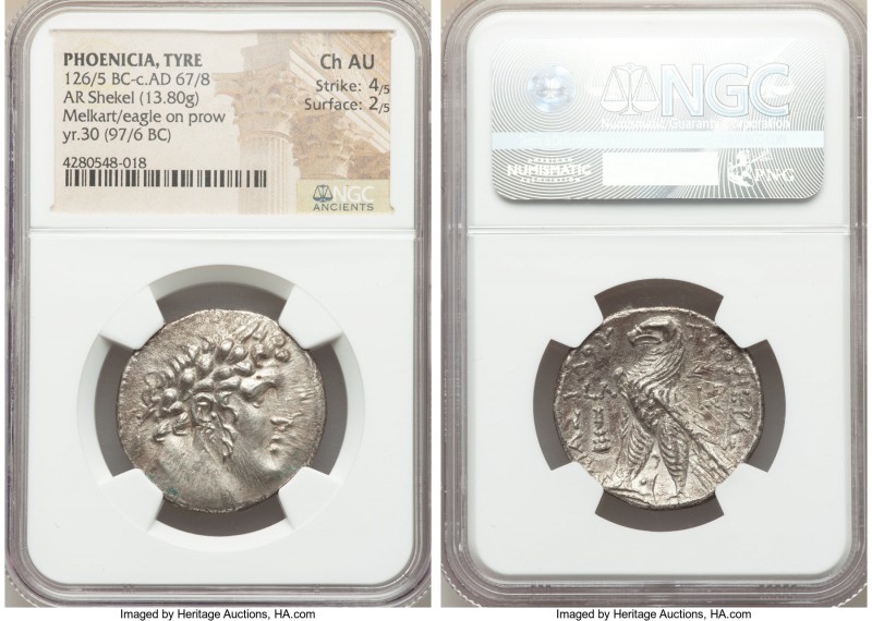 PHOENICIA. Tyre. 126/5 BC-AD 65/6. AR shekel (28mm, 13.80 gm, 12h). NGC Choice A...