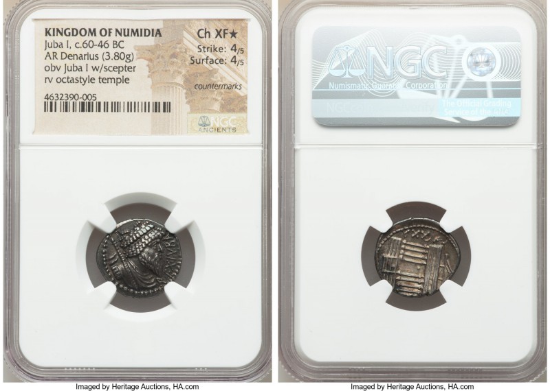 NUMIDIAN KINGDOM. Juba I (60-46 BC). AR denarius (19mm, 3.80 gm, 4h). NGC XF S 4...