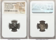 NUMIDIAN KINGDOM. Juba I (60-46 BC). AR denarius (19mm, 3.80 gm, 4h). NGC XF S 4/5 - 4/5, countermarks. REX JVBA, Diademed and draped bust of Juba rig...