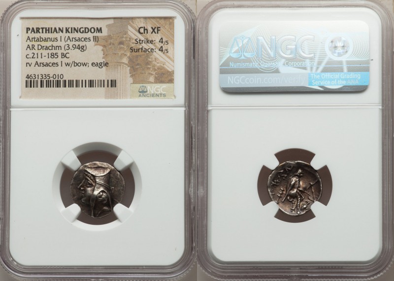 PARTHIAN KINGDOM. Arsaces I (ca. 247-211 BC). AR drachm (17mm, 3.94 gm, 1h). NGC...