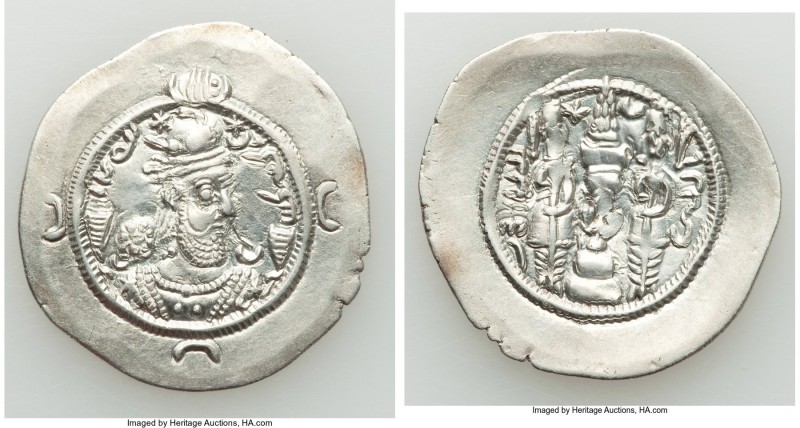 SASANIAN KINGDOM. Varhran VI (AD 590-591). AR drachm (32mm, 4.06 gm, 1h). AU. Mi...