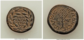 JUDAEA. Herodians. Herod III Antipas (4 BC-AD 39). AE half denomination (20mm, 7.94 gm, 11h). About XF, artificial patina. Tiberias, AD 39/40. ΓΑΙΩ / ...