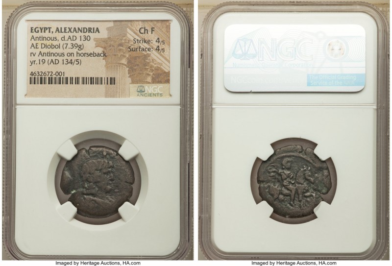 EGYPT. Alexandria. Antinoüs, favorite of Hadrian (died AD 130). AE diobol (23mm,...