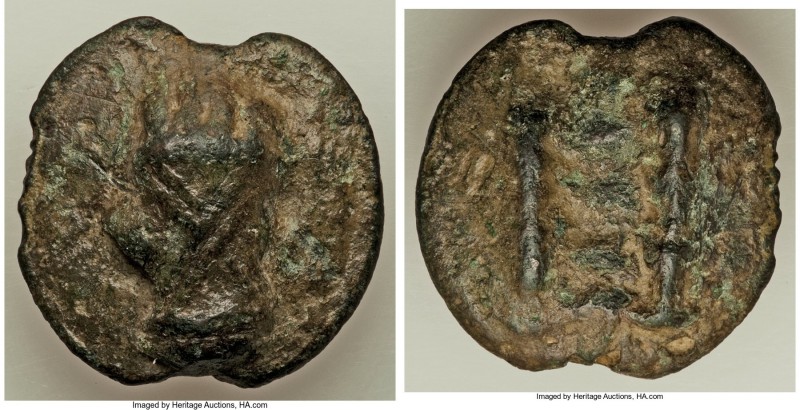 UMBRIA. Tuder. Ca. 220-200 B.C. AE aes grave triens (28 mm, 26.75 gm, 12h). VF. ...