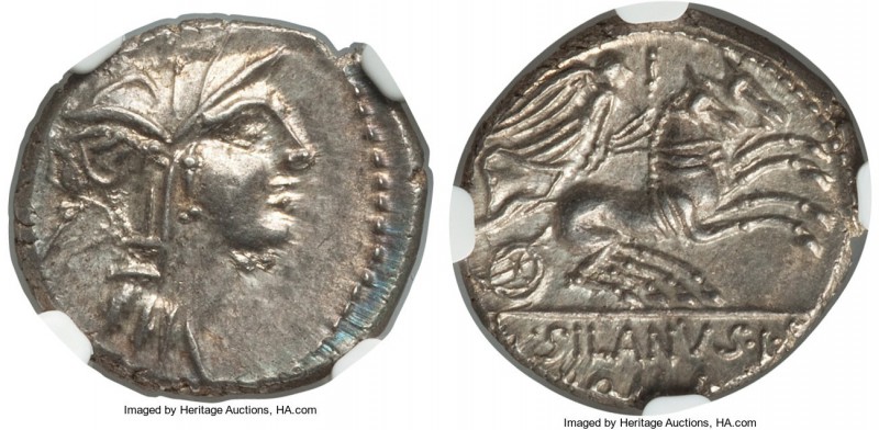 D. Iunius Silanus L.f. (91 BC). AR denarius (18mm, 3.82 gm, 8h). NGC Choice MS 4...