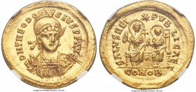 Theodosius II, Eastern Roman Empire (AD 402-450). AV solidus (22mm, 4.44 gm, 6h). NGC MS 5/5 - 4/5. Constantinople, AD 426-429. DN THEODO-SIVS P F AVG...