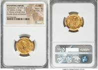 Anastasius I (AD 491-518). AV solidus (22mm, 4.46 gm, 7h). NGC Choice MS 4/5 - 5/5. Constantinople, 4th officina. Pearl-diademed, helmeted, cuirassed ...