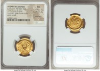 Justinian I the Great (AD 527-565). AV solidus (20mm, 4.46 gm, 6h). NGC AU 5/5 - 3/5, ex-jewelry, edge bend. Constantinople, 1st officina, AD 527-538....