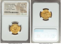 Justinian I the Great (AD 527-565). AV solidus (22mm, 4.37 gm, 5h) NGC Choice AU 5/5 - 3/5, edge bend.  Constantinople, 2nd officina, ca. AD 545-565. ...