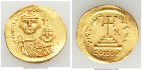 Heraclius (AD 610-641) and Heraclius Constantine (AD 613-641). AV solidus (21mm, 4.50 gm, 6h). AU, graffito. Constantinople, 5th officina, ca. AD 616-...