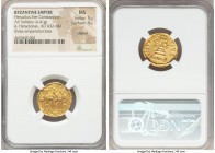 Heraclius (AD 610-641), with Heraclius Constantine and Heraclonas. AV solidus (20mm, 4.41 gm, 7h). NGC MS 5/5 - 4/5, clipped. Constantinople, 2nd offi...