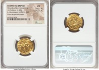 Heraclius (AD 610-641), with Heraclius Constantine and Heraclonas. AV solidus (20mm, 4.40 gm, 5h). NGC MS 4/5 - 4/5. Constantinople, 2nd officina, ca....